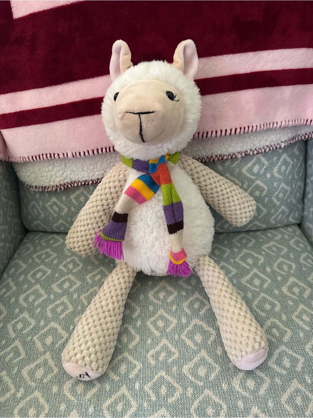 Scentsy Cream Lamb Plush with Multicolor Striped Scarf